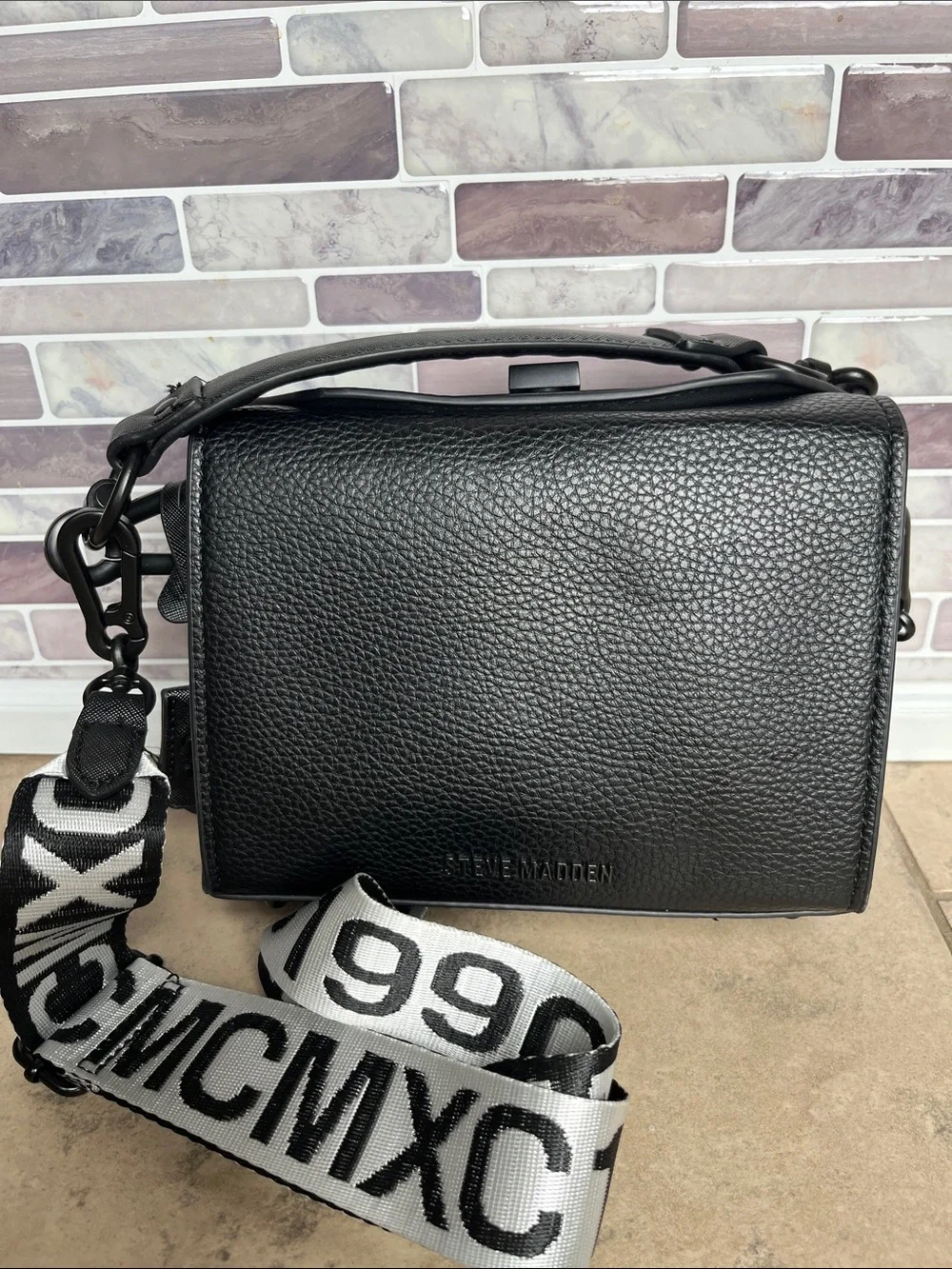 Steve Madden Bkween camera cross body bag with logo taping strap in black - Picture 17 of 17